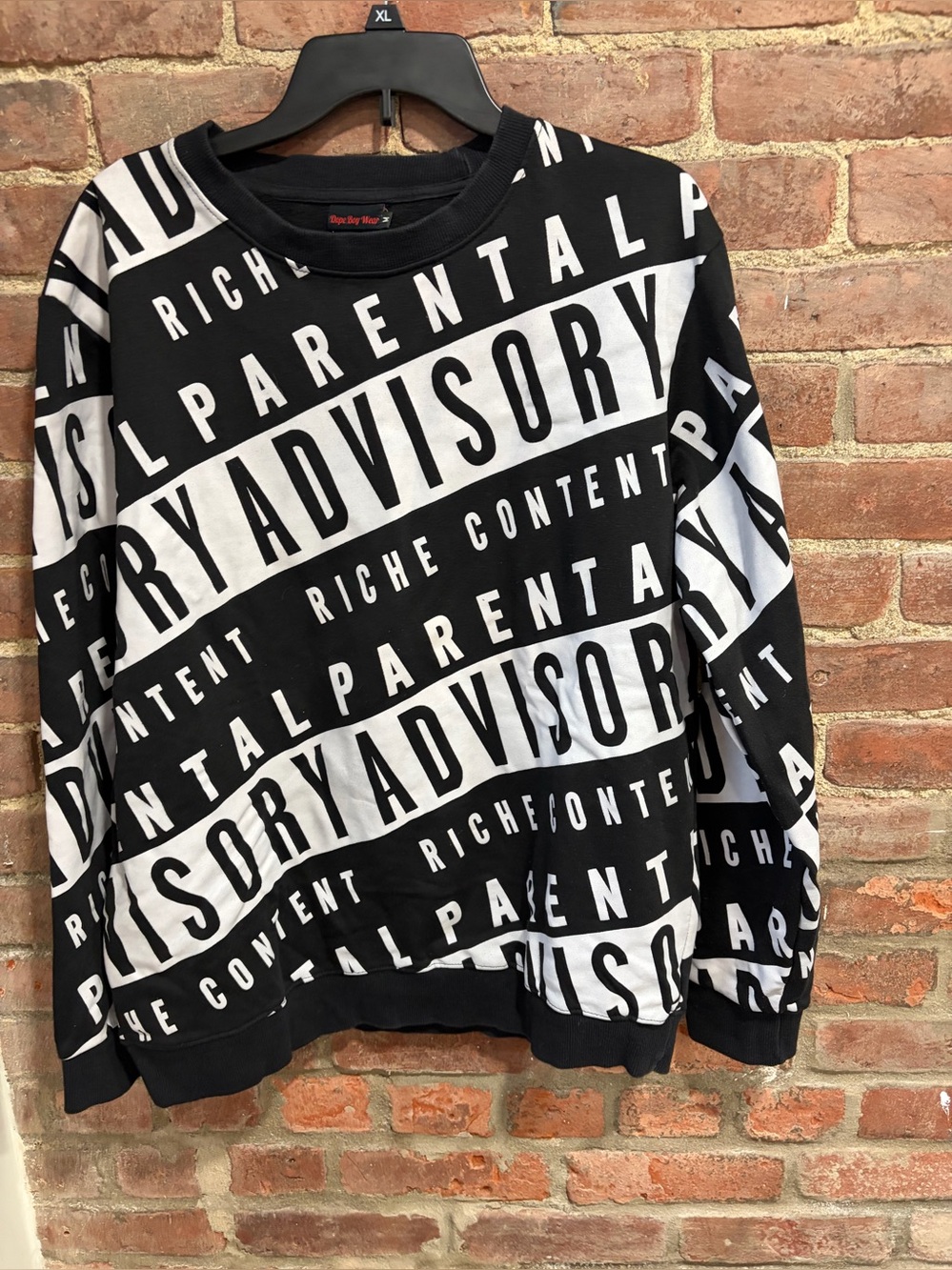 DOPE Boy Wear Black & White Parental Advisory all over print Graphic Sweatshirt